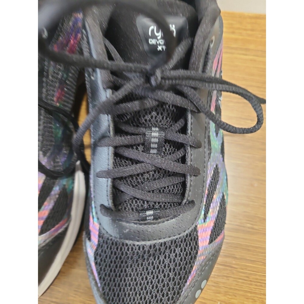 EUC Ryka Devotion XT Womens Sz 9  Black Pink Iridescent Striping Athletic Shoes - Picture 3 of 6